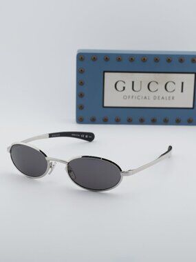 Gucci GG1942S 002 Oval Women Sunglasses - Silver / Grey